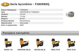 Vinys Bostitch F280R80Q, 2,80x80mm, 6000 vnt. kaina ir informacija | Tvirtinimo detalės | pigu.lt