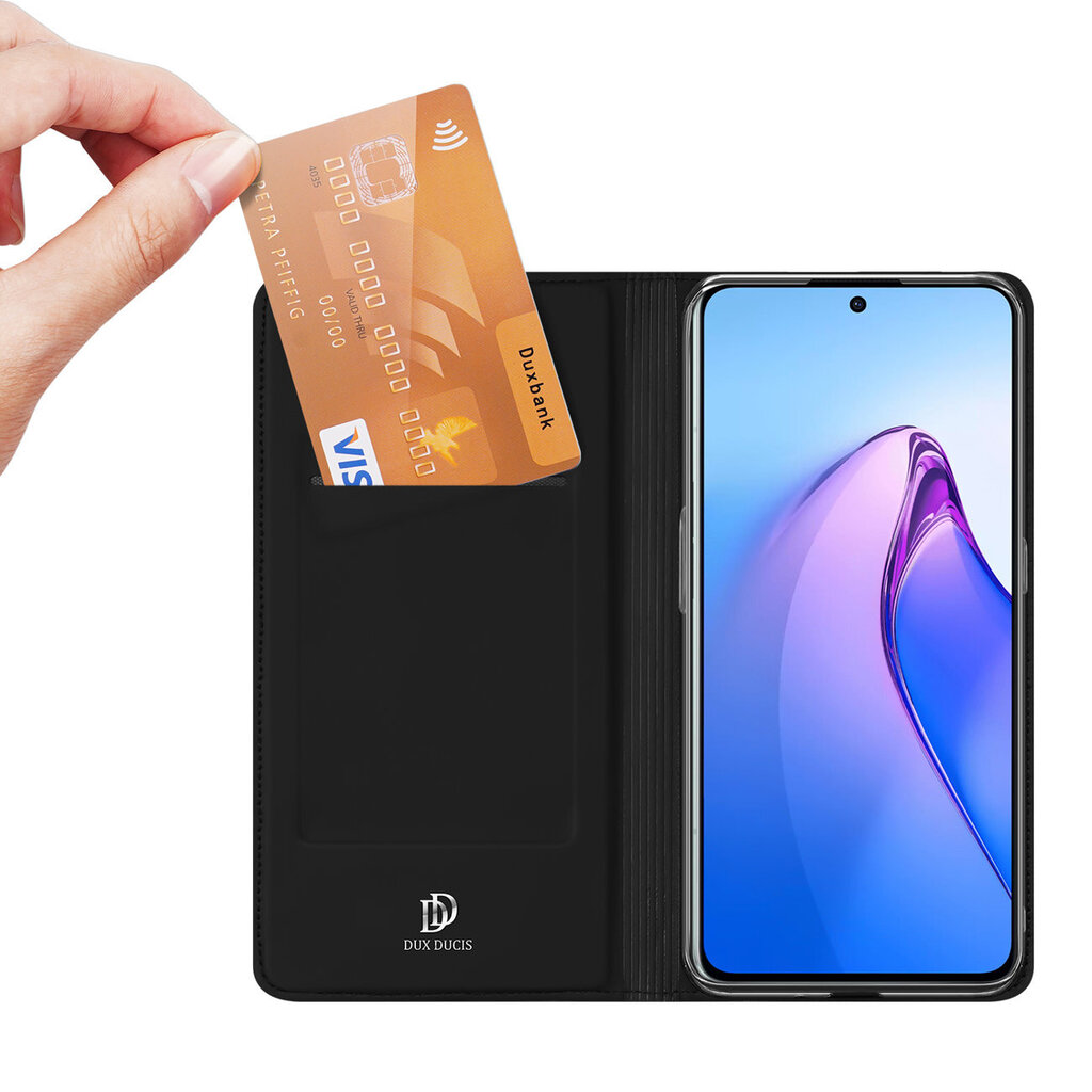 Dux Ducis Skin Pro Oppo Reno 8 Pro flip card wallet stand Black kaina ir informacija | Telefono dėklai | pigu.lt