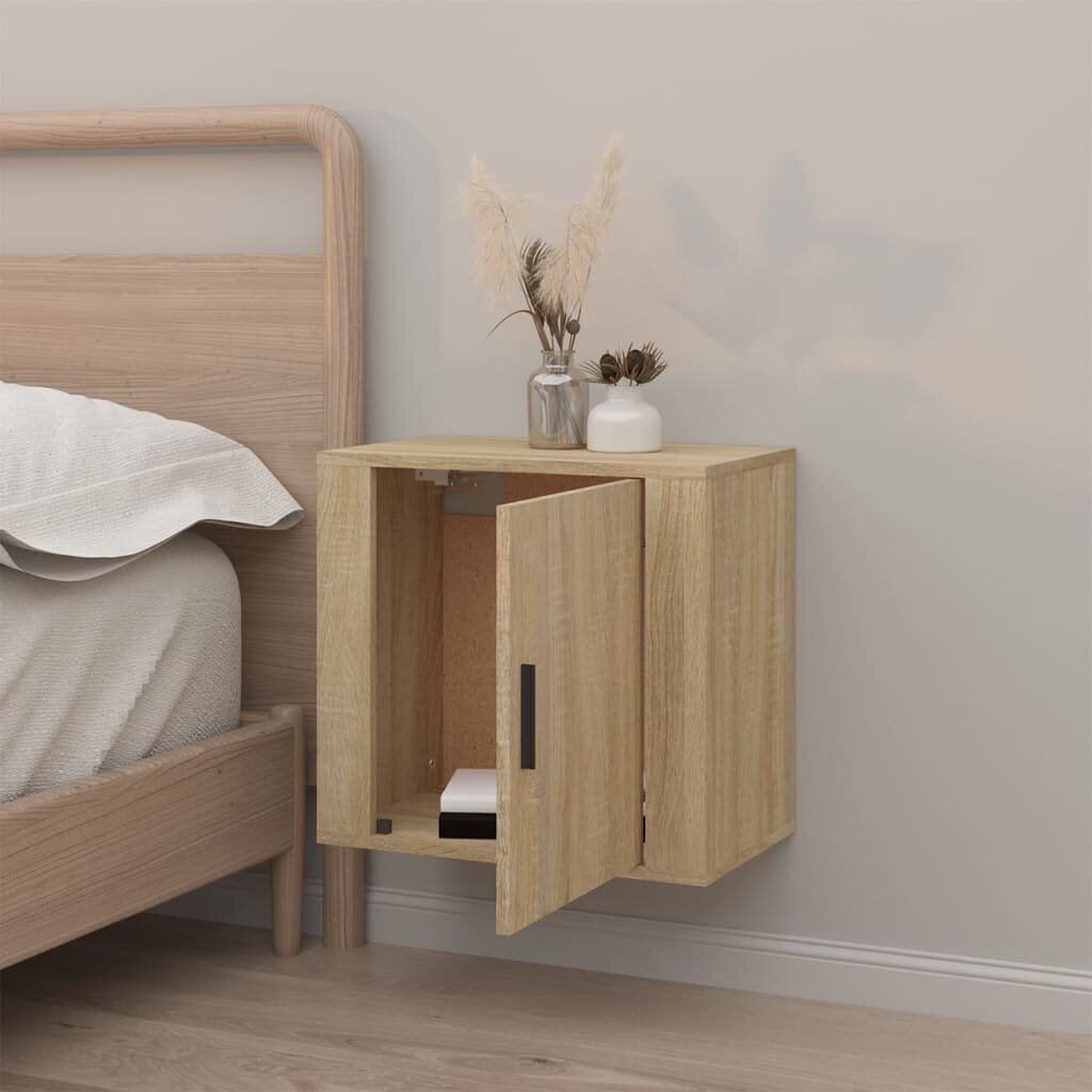 Sieninė naktinė spintelė, Apdirbta mediena, 50x30x47cm, ąžuolo spalva kaina ir informacija | Spintelės prie lovos | pigu.lt