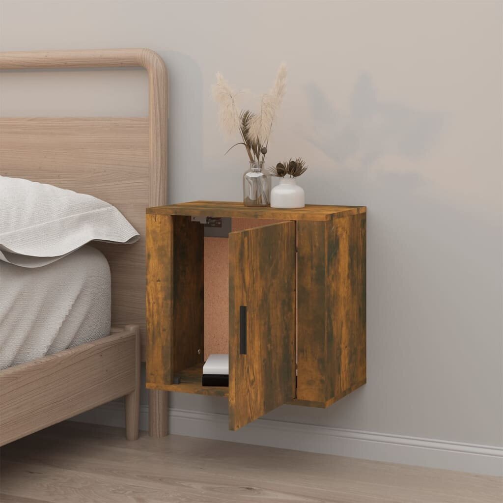 Sieninė naktinė spintelė, Apdirbta mediena, 50x30x47cm, dūminio ąžuolo spalva kaina ir informacija | Spintelės prie lovos | pigu.lt
