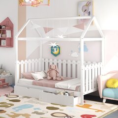 Vaikiška lova namelis SofiHouse R57, 140x70 cm, balta 2 stalčiai kaina ir informacija | Vaikiškos lovos | pigu.lt