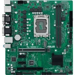 ASUS PRO H610M-C-CSM LGA1700 2xDDR5 1xHDMI 1xDVI 1xDP 1xPCIe 5.0 x16 4xSATA 1xM.2 4xUSB 3.2 mATX MB цена и информация | Материнские платы	 | pigu.lt