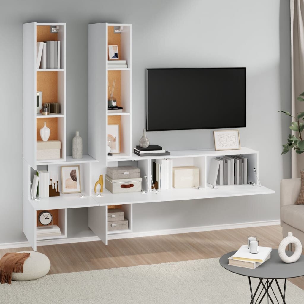 Sieninė televizoriaus spintelė, balta kaina ir informacija | TV staliukai | pigu.lt