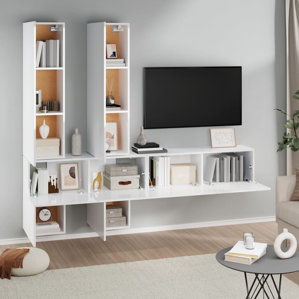 Sieninė televizoriaus spintelė, balta kaina ir informacija | TV staliukai | pigu.lt