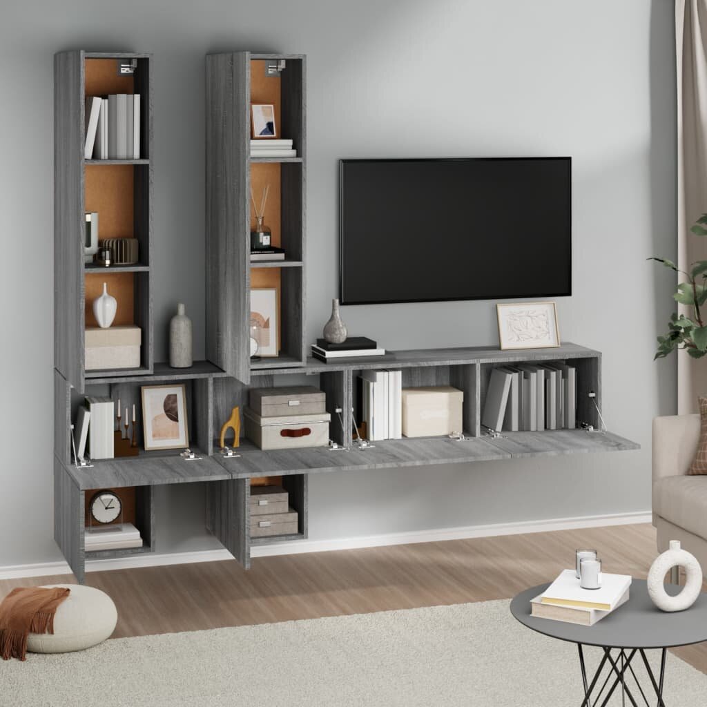 Sieninė televizoriaus spintelė, pilka ąžuolo kaina ir informacija | TV staliukai | pigu.lt