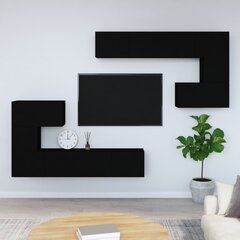 Sieninė televizoriaus spintelė, juoda цена и информация | Тумбы под телевизор | pigu.lt
