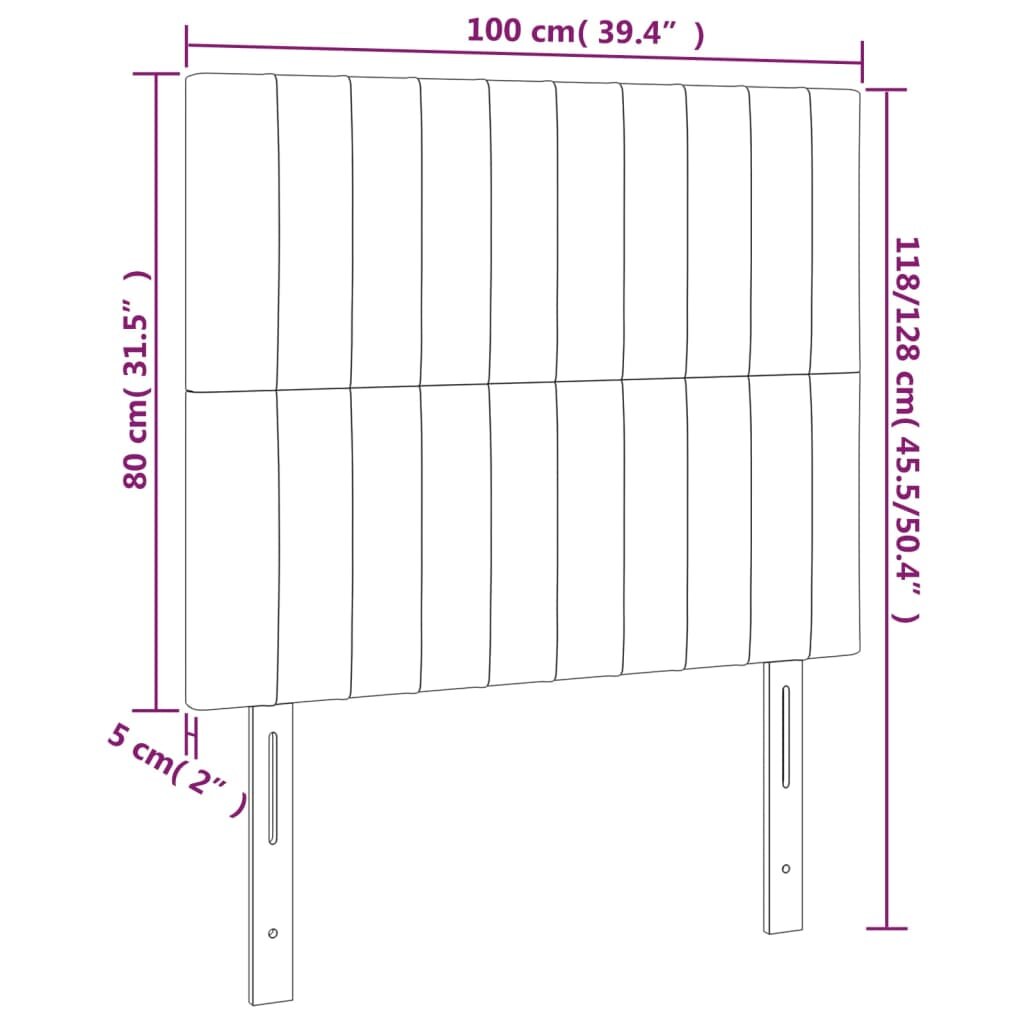 vidaXL Galvūgalis, 2vnt.,šviesiai pilkos spalvos,100x5x78/88cm,aksomas kaina ir informacija | Lovos | pigu.lt