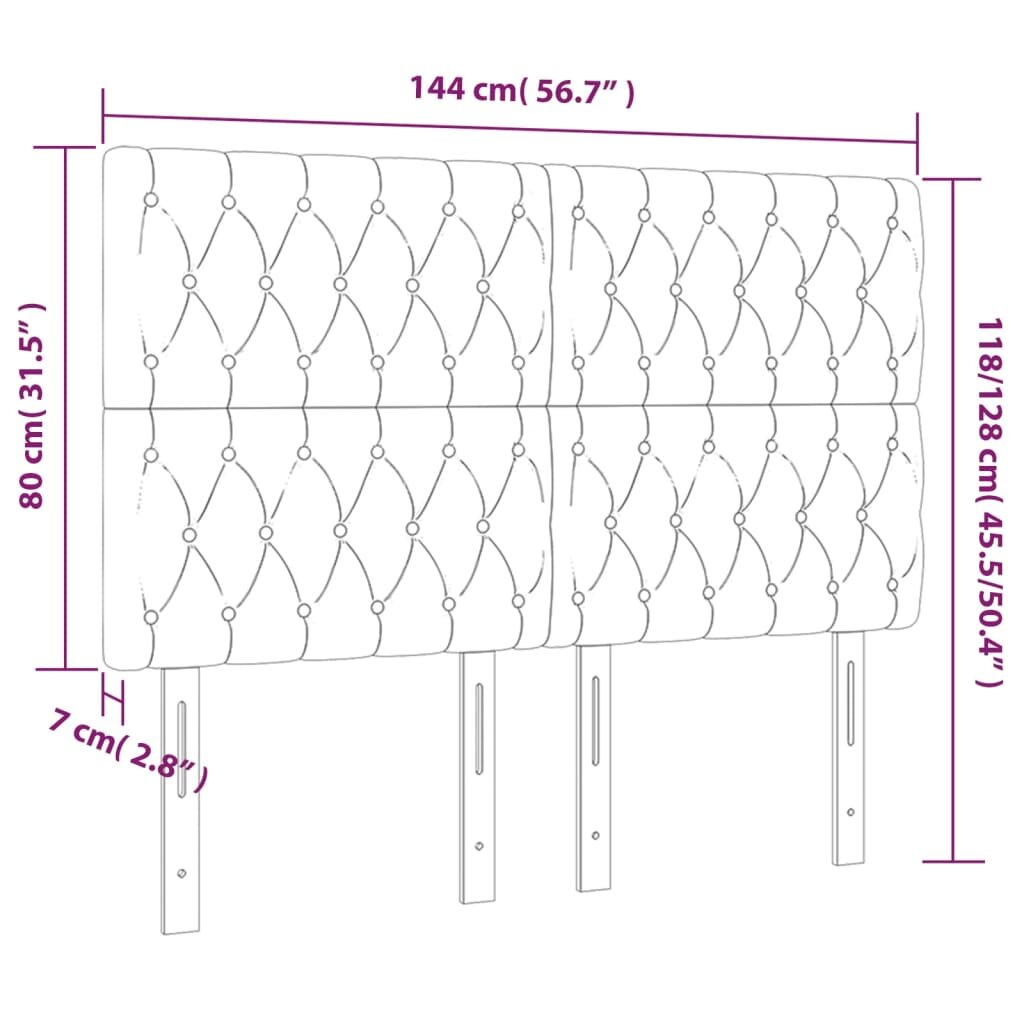 vidaXL Galvūgaliai, 4vnt., šviesiai pilki, 72x7x78/88cm, aksomas kaina ir informacija | Lovos | pigu.lt