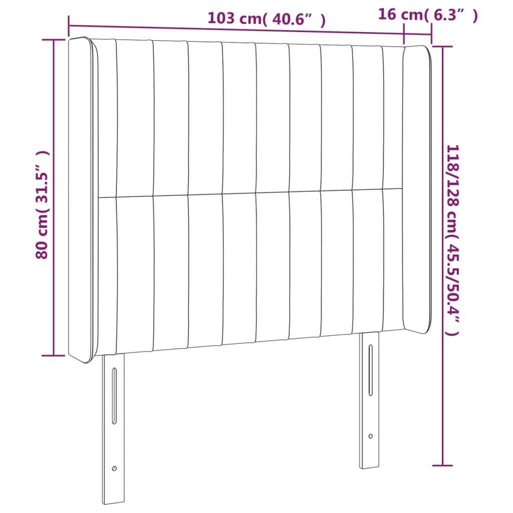 vidaXL Galvūgalis su auselėmis, pilkas, 103x16x118/128 cm, aksomas kaina ir informacija | Lovos | pigu.lt