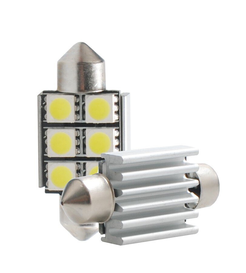Baltos LED lemputės L306W - C5W 36mm 6xSMD5050 kaina ir informacija | Automobilių lemputės | pigu.lt