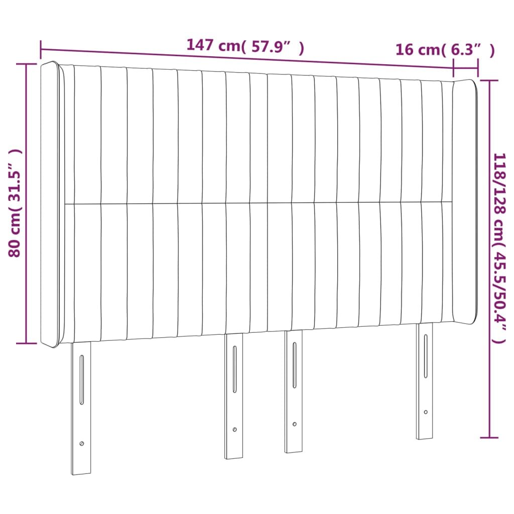 vidaXL Galvūgalis su auselėmis, pilkas, 147x16x118/128 cm, aksomas kaina ir informacija | Lovos | pigu.lt