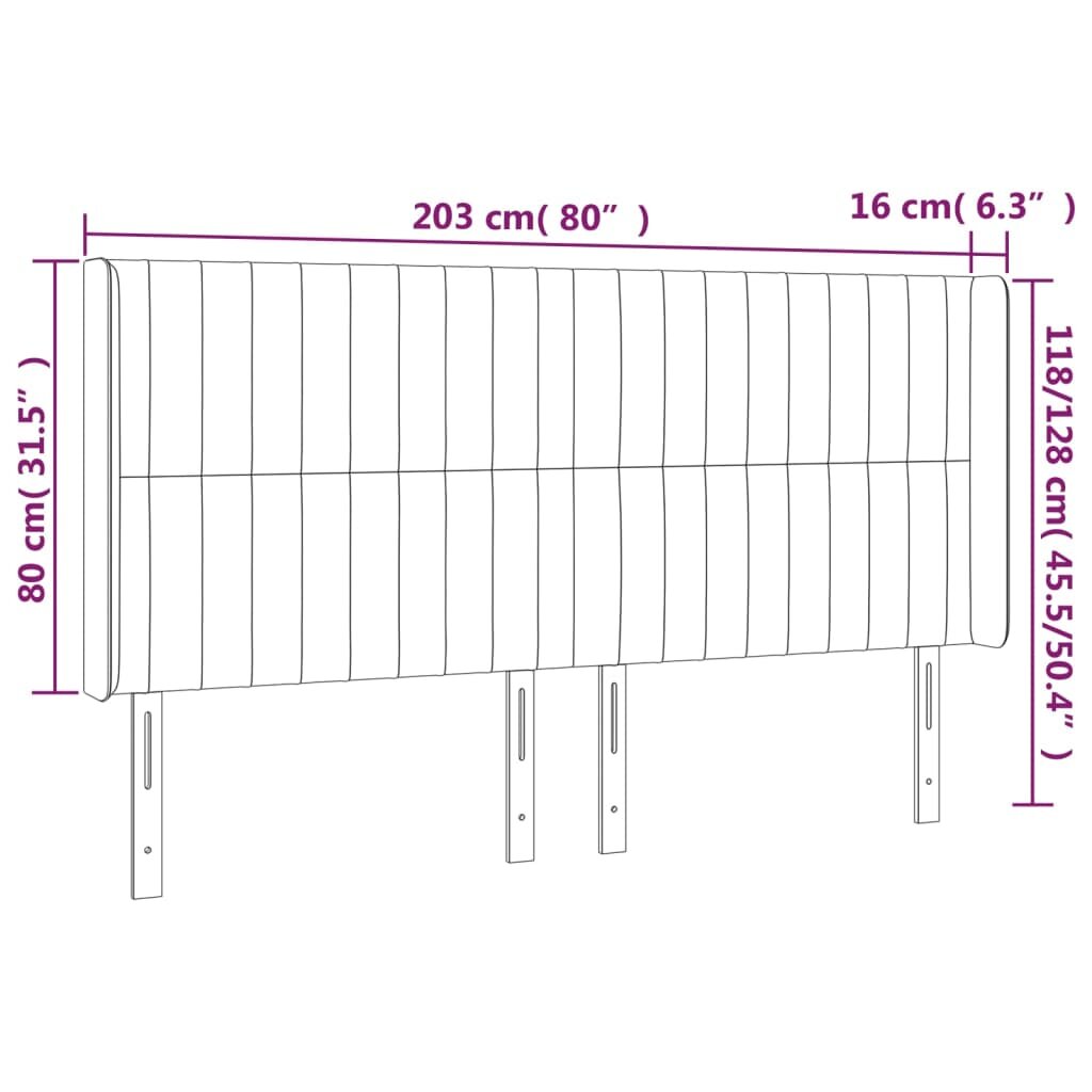 vidaXL Galvūgalis su auselėmis, pilkas, 203x16x118/128 cm, aksomas kaina ir informacija | Lovos | pigu.lt