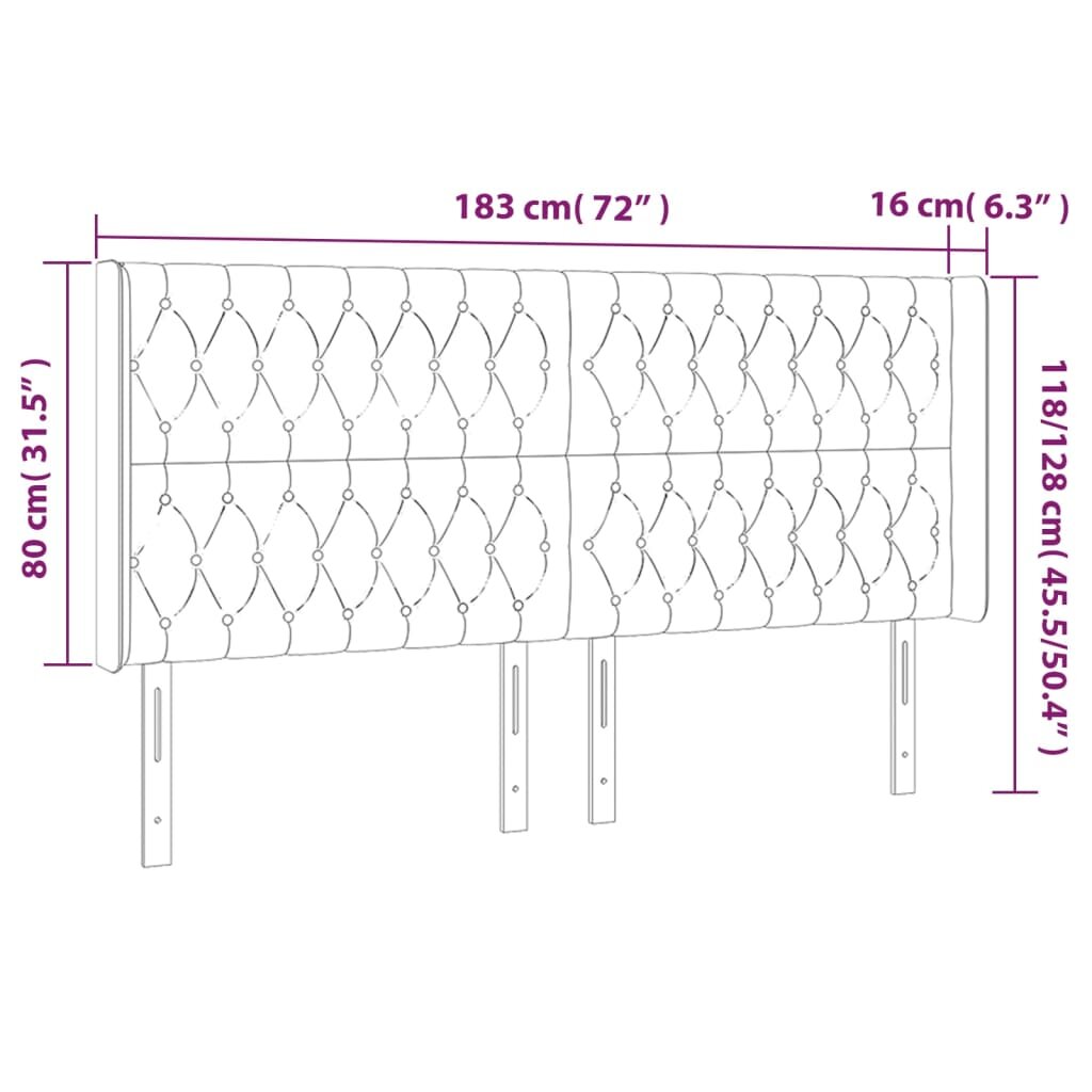 vidaXL Galvūgalis su auselėmis, mėlyna, 183x16x118/128 cm, aksomas kaina ir informacija | Lovos | pigu.lt