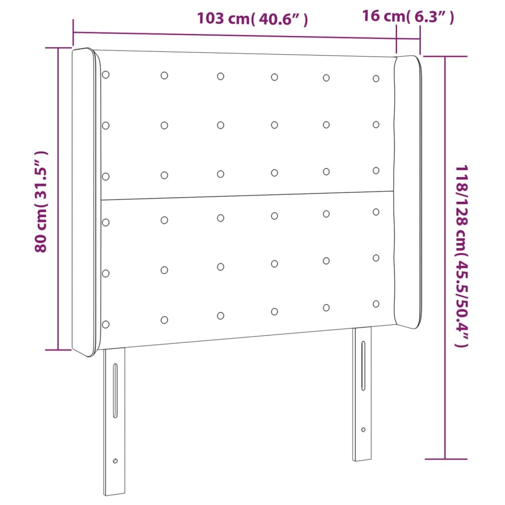 vidaXL Galvūgalis su auselėmis, mėlyna, 103x16x118/128 cm, aksomas kaina ir informacija | Lovos | pigu.lt