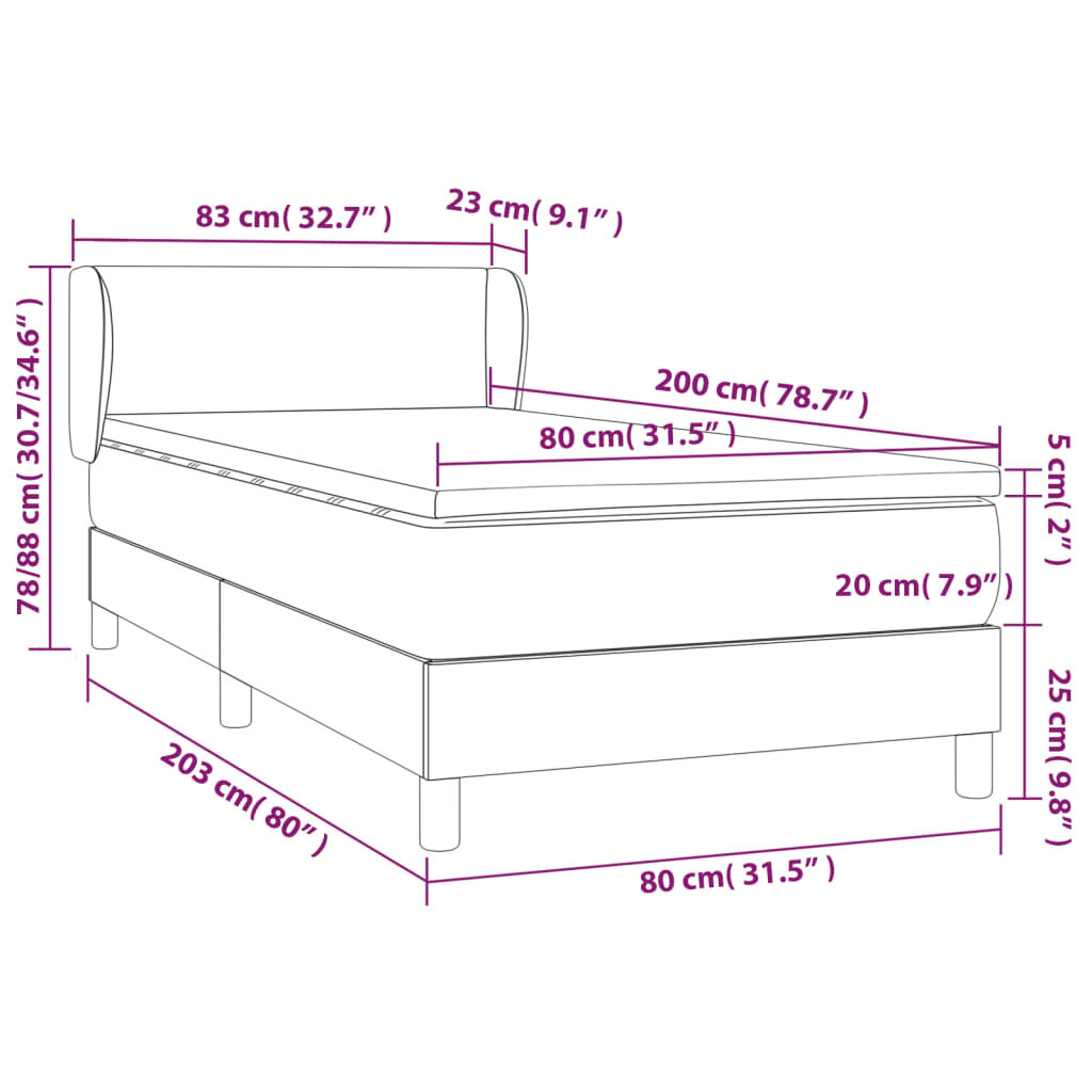 vidaXL Lova su spyruoklėmis ir čiužiniu, tamsiai pilka, 80x200 cm kaina ir informacija | Lovos | pigu.lt