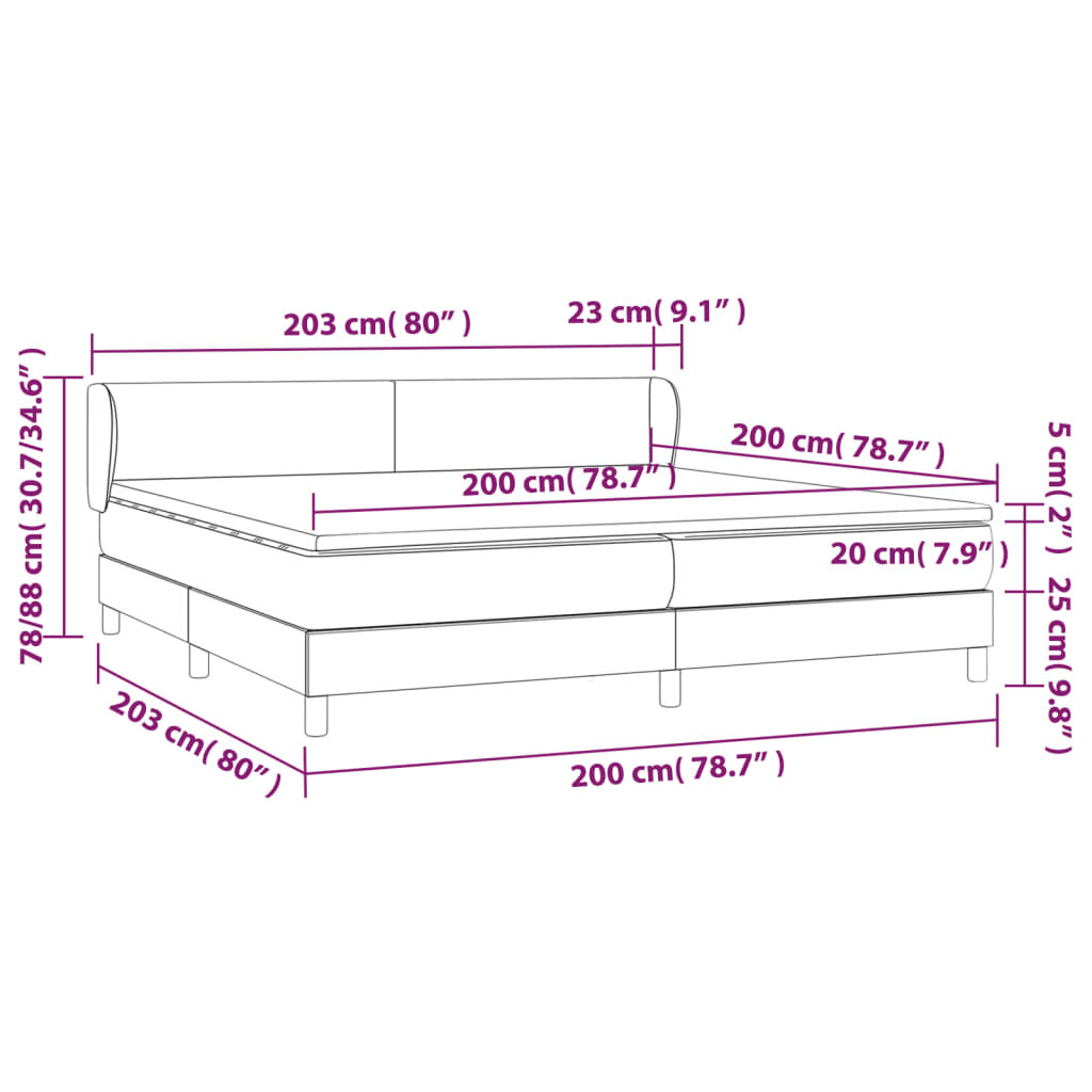 vidaXL Lova su spyruoklėmis ir čiužiniu, pilka, 200x200cm, audinys kaina ir informacija | Lovos | pigu.lt