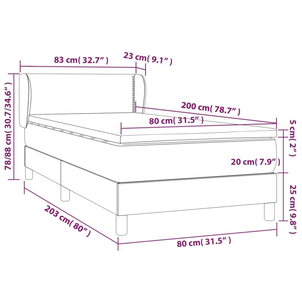 vidaXL Lova su spyruoklėmis ir čiužiniu, mėlyna, 120x200 cm, audinys kaina ir informacija | Lovos | pigu.lt