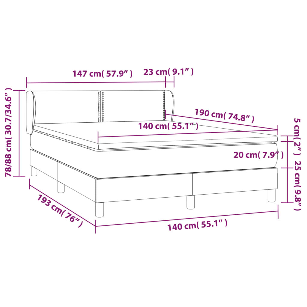 vidaXL Lova su spyruoklėmis ir čiužiniu, tamsiai pilka, 140x200 cm kaina ir informacija | Lovos | pigu.lt