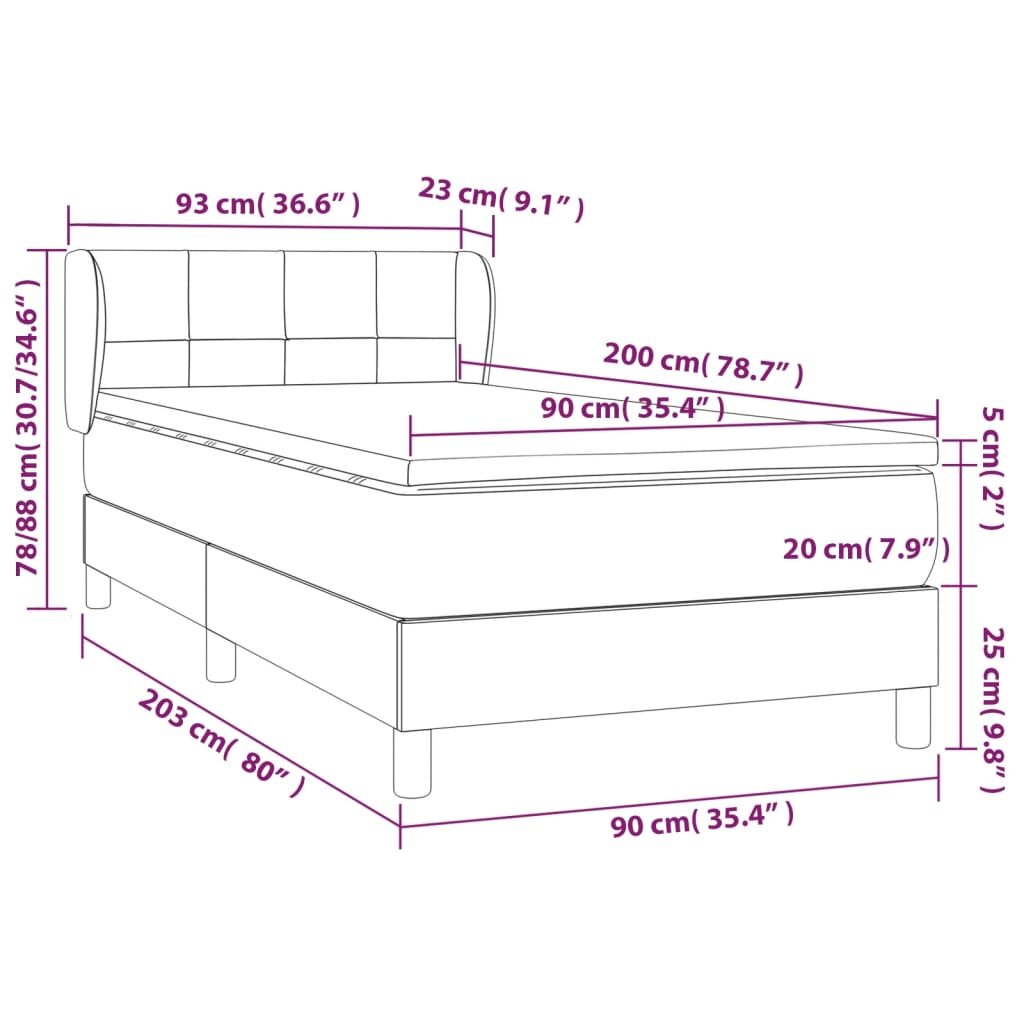 vidaXL Lova su spyruoklėmis ir čiužiniu, tamsiai pilka, 90x200 cm kaina ir informacija | Lovos | pigu.lt