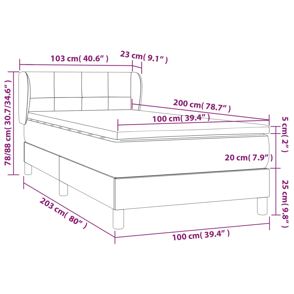 vidaXL Lova su spyruoklėmis ir čiužiniu, mėlyna, 100x200cm, audinys kaina ir informacija | Lovos | pigu.lt