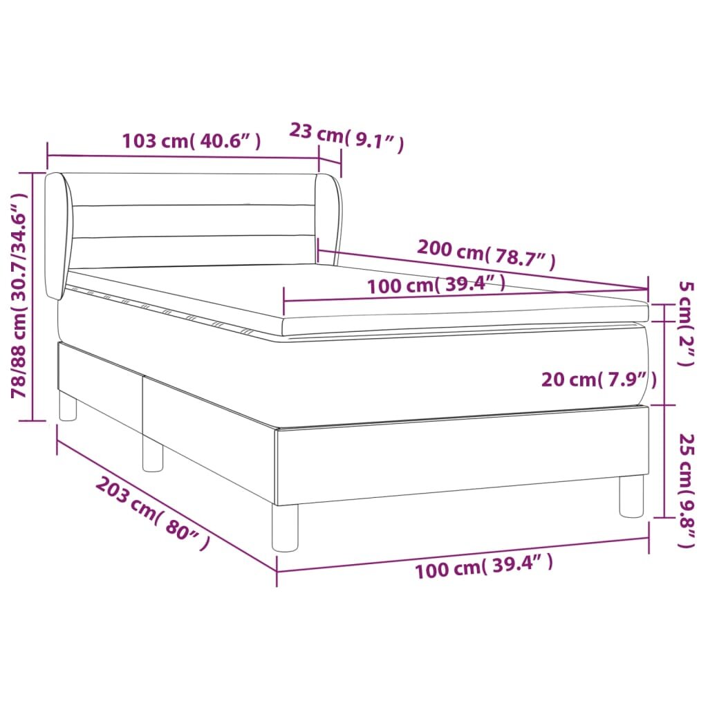 vidaXL Lova su spyruoklėmis ir čiužiniu, ruda, 100x200cm, audinys цена и информация | Lovos | pigu.lt