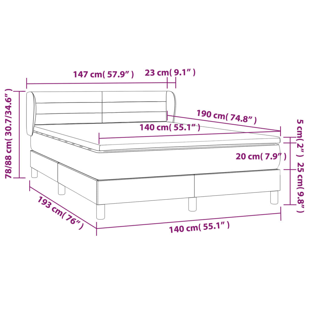 vidaXL Lova su spyruoklėmis ir čiužiniu, pilkas, 140x190cm, audinys kaina ir informacija | Lovos | pigu.lt