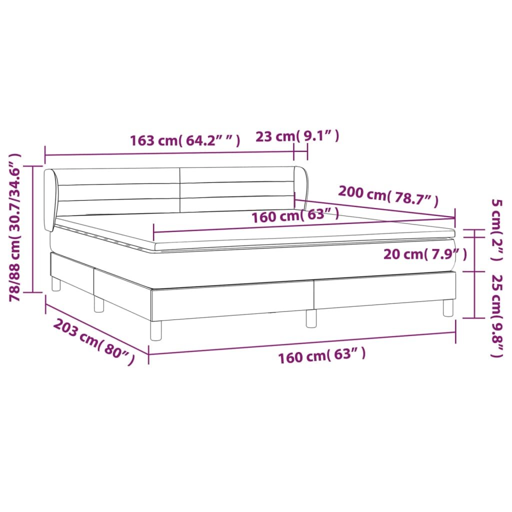 vidaXL Lova su spyruoklėmis ir čiužiniu, pilka, 160x200cm, audinys kaina ir informacija | Lovos | pigu.lt