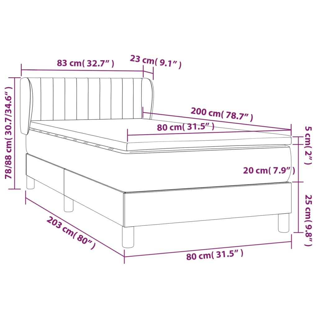 vidaXL Lova su spyruoklėmis ir čiužiniu, juoda, 80x200cm, audinys kaina ir informacija | Lovos | pigu.lt