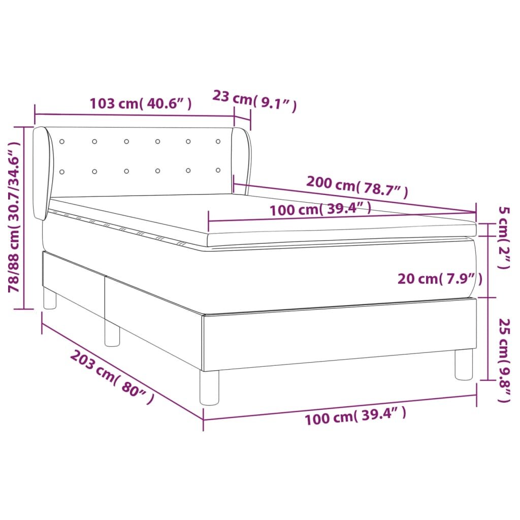 vidaXL Lova su spyruoklėmis ir čiužiniu, pilka, 100x200cm, audinys kaina ir informacija | Lovos | pigu.lt