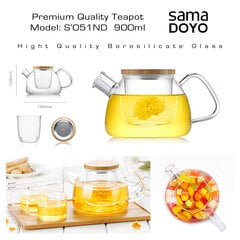Samadoyo Заварочный чайник со стеклянным фильтром, S051ND, Premium класса, 900 мл цена и информация | Стаканы, фужеры, кувшины | pigu.lt