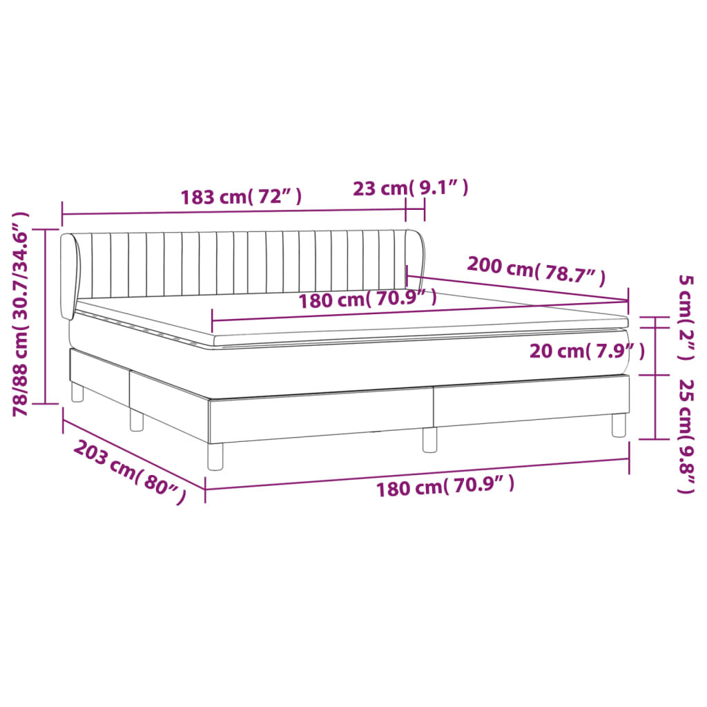 vidaXL Lova su spyruoklėmis ir čiužiniu, pilka, 180x200cm, audinys kaina ir informacija | Lovos | pigu.lt