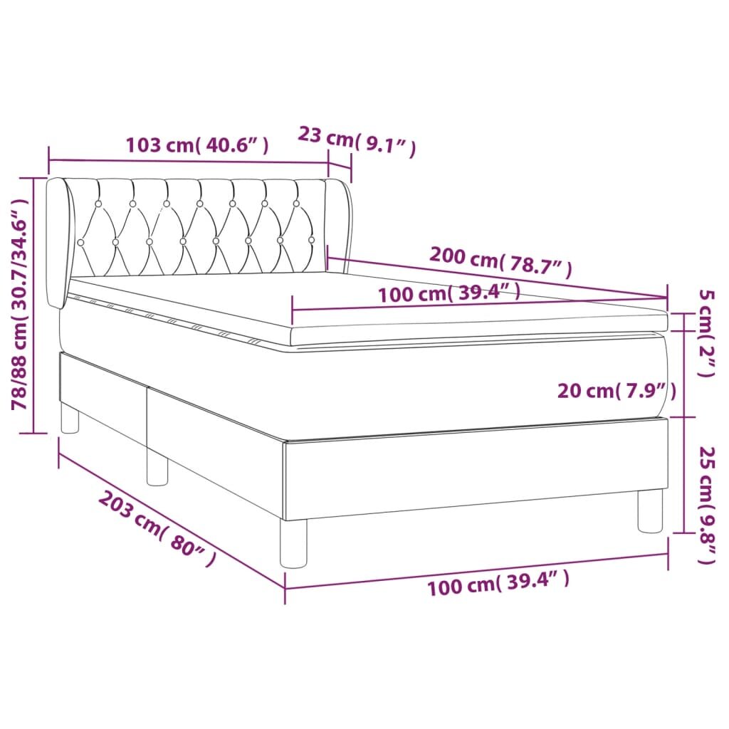 vidaXL Lova su spyruoklėmis ir čiužiniu, juoda, 100x200cm, audinys kaina ir informacija | Lovos | pigu.lt