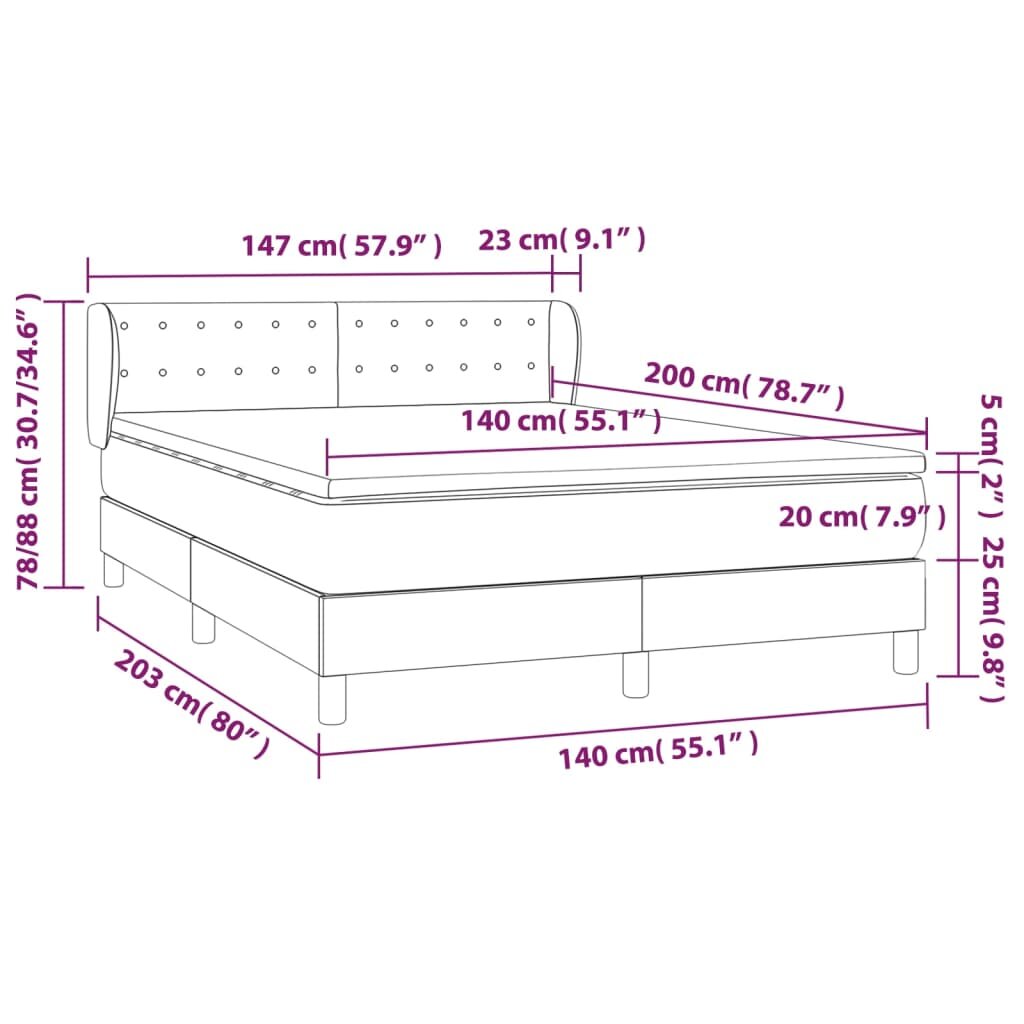 vidaXL Lova su spyruoklėmis ir čiužiniu, balta,140x200cm, dirbtinė oda kaina ir informacija | Lovos | pigu.lt