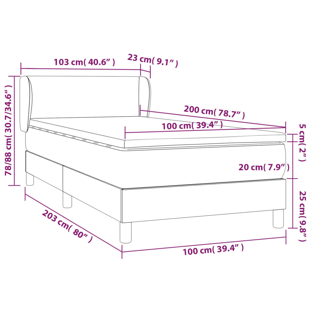 vidaXL Lova su spyruoklėmis ir čiužiniu, juoda, 100x200 cm, aksomas kaina ir informacija | Lovos | pigu.lt