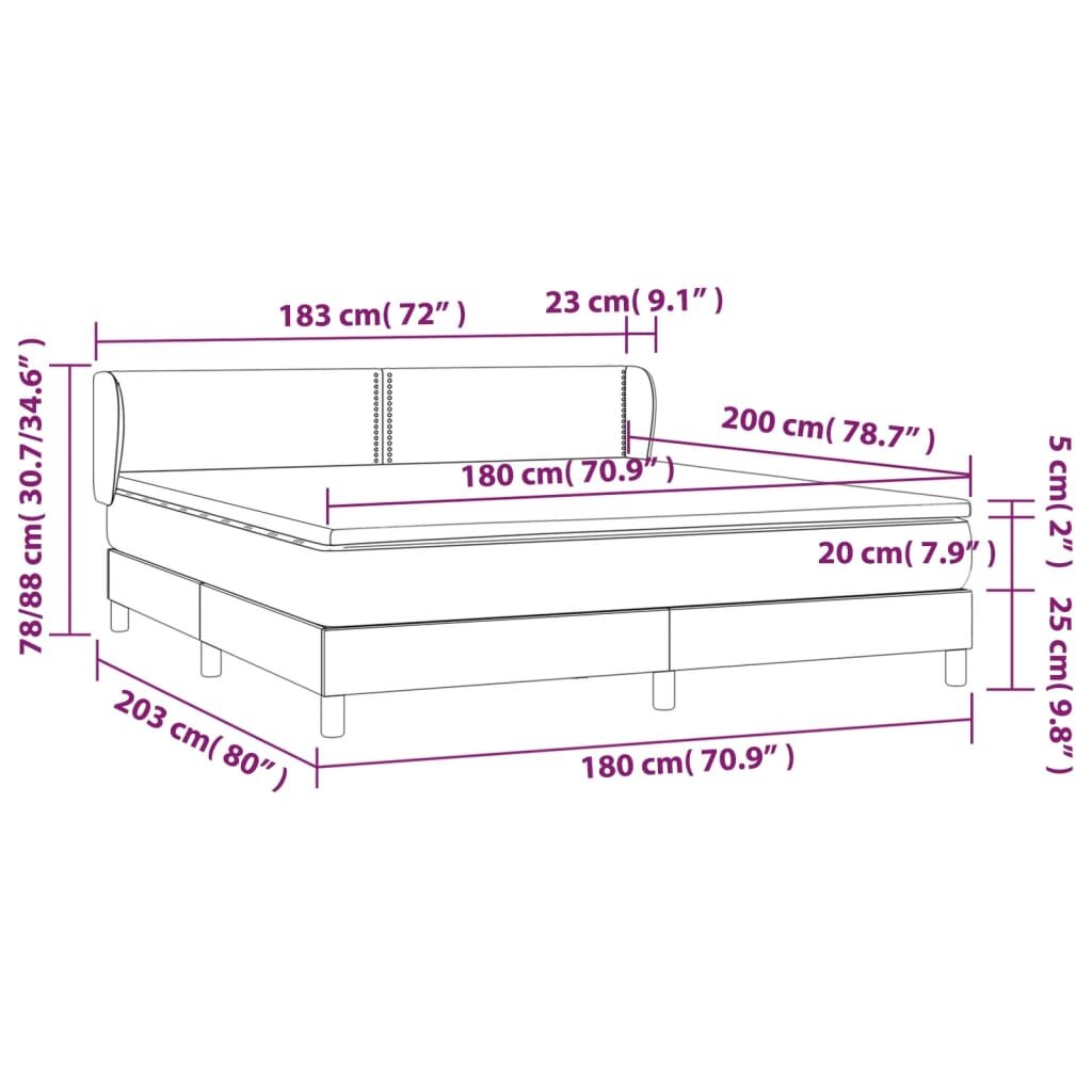 vidaXL Lova su spyruoklėmis ir čiužiniu, juoda, 180x200 cm, aksomas kaina ir informacija | Lovos | pigu.lt