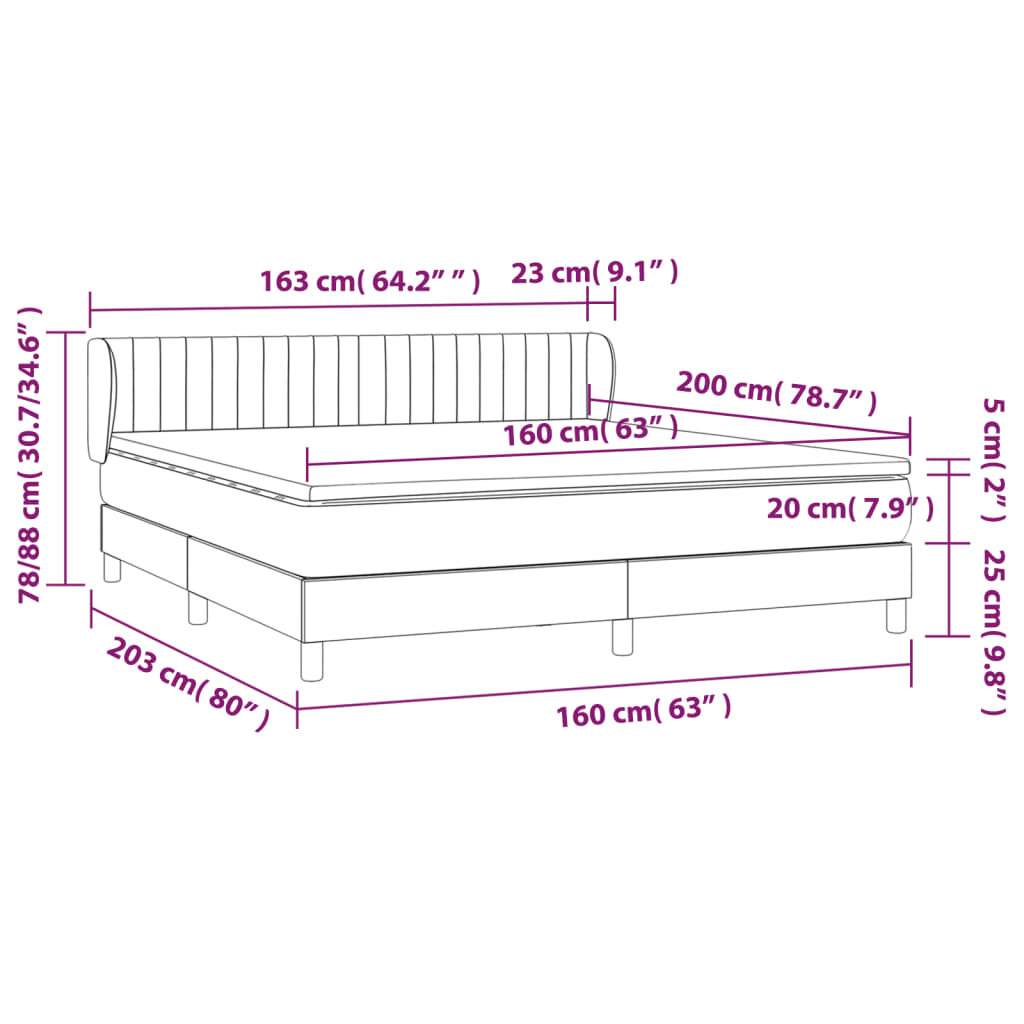 vidaXL Lova su spyruoklėmis ir čiužiniu, pilka, 160x200 cm, aksomas kaina ir informacija | Lovos | pigu.lt