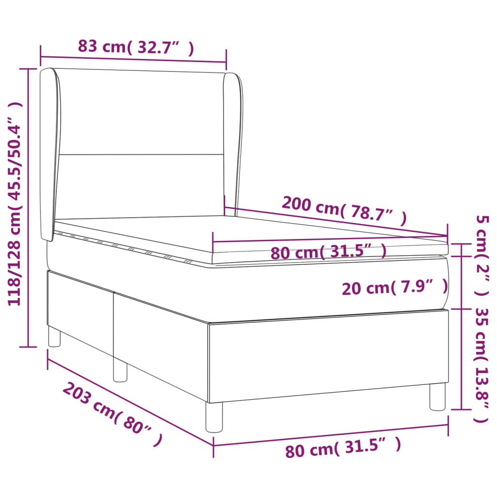 vidaXL Lova su spyruoklėmis ir čiužiniu, juoda, 80x200cm, audinys kaina ir informacija | Lovos | pigu.lt