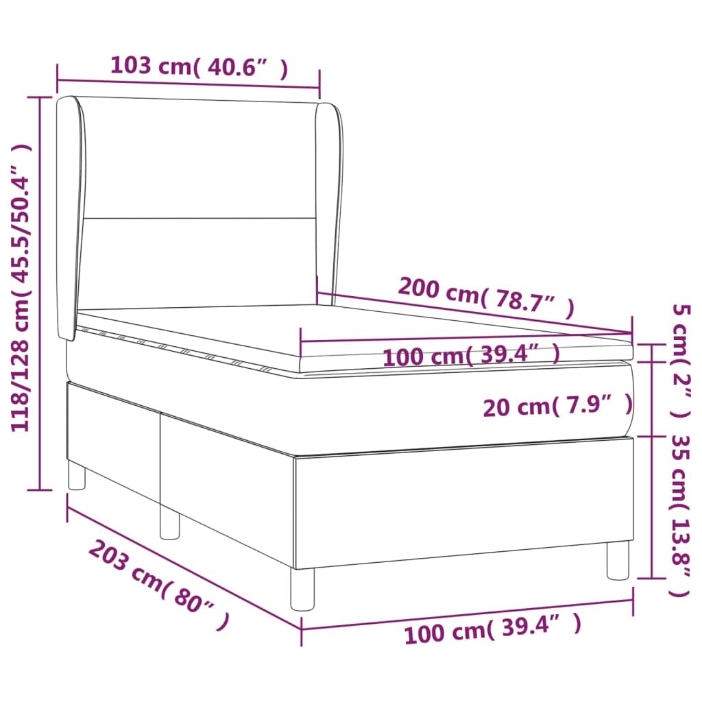 vidaXL Lova su spyruoklėmis ir čiužiniu, pilka, 100x200cm, audinys kaina ir informacija | Lovos | pigu.lt