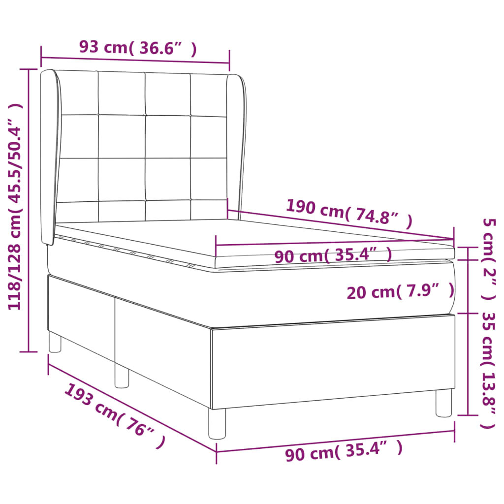 vidaXL Lova su spyruoklėmis ir čiužiniu, juoda, 90x190 cm, audinys kaina ir informacija | Lovos | pigu.lt