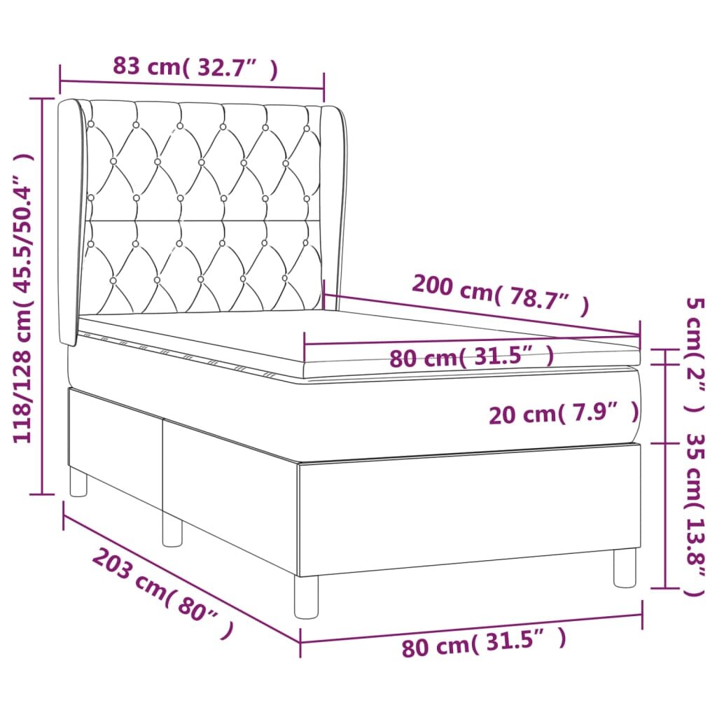 vidaXL Lova su spyruoklėmis ir čiužiniu, tamsiai pilka, 80x200 cm kaina ir informacija | Lovos | pigu.lt