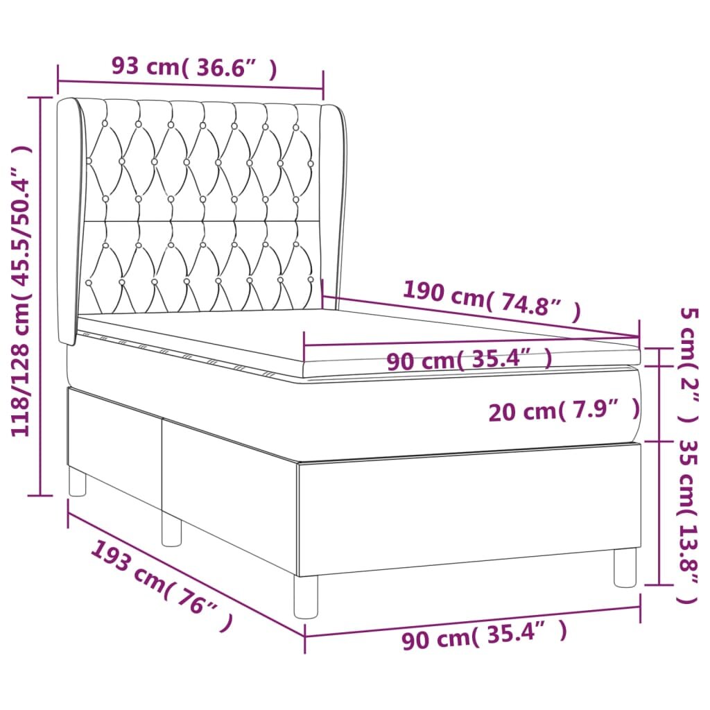 vidaXL Lova su spyruoklėmis ir čiužiniu, mėlyna, 90x190 cm, audinys kaina ir informacija | Lovos | pigu.lt