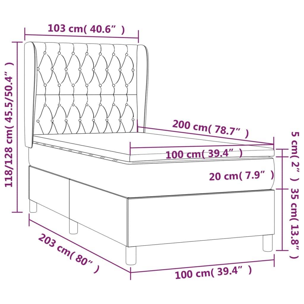 vidaXL Lova su spyruoklėmis ir čiužiniu, juoda, 100x200cm, audinys цена и информация | Lovos | pigu.lt