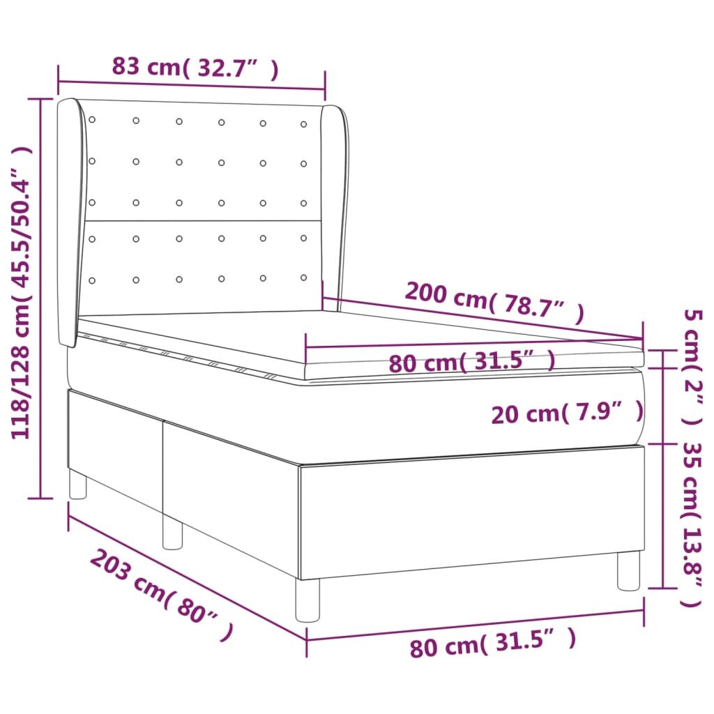 vidaXL Lova su spyruoklėmis ir čiužiniu, ruda, 80x200 cm, audinys kaina ir informacija | Lovos | pigu.lt