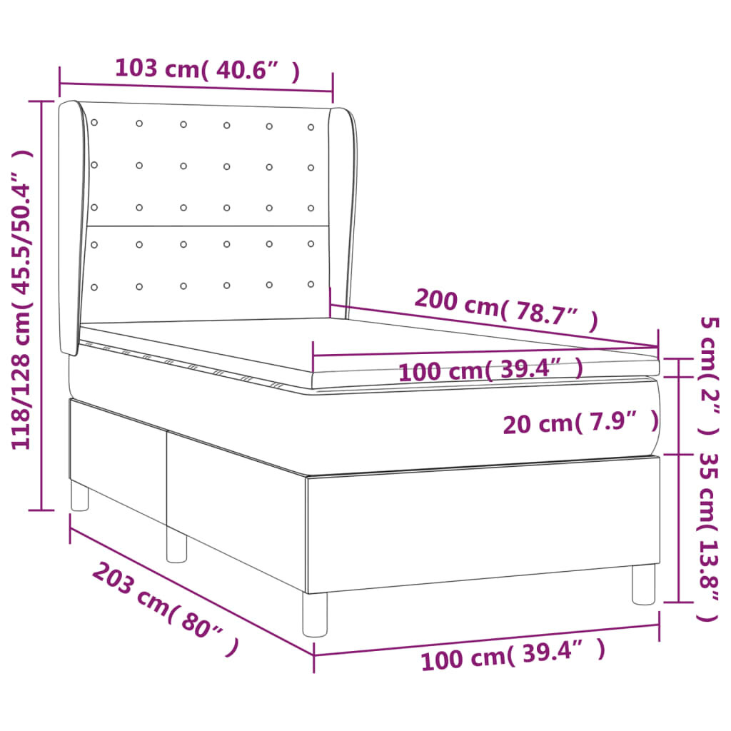 vidaXL Lova su spyruoklėmis ir čiužiniu, juoda, 100x200cm, audinys цена и информация | Lovos | pigu.lt