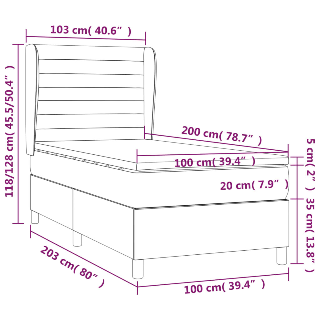 vidaXL Lova su spyruoklėmis ir čiužiniu, ruda, 100x200cm, audinys kaina ir informacija | Lovos | pigu.lt