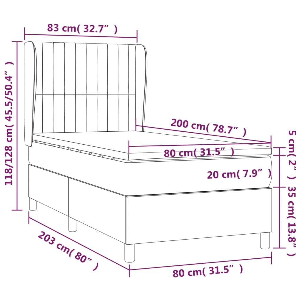 vidaXL Lova su spyruoklėmis ir čiužiniu, juoda, 80x200cm, audinys kaina ir informacija | Lovos | pigu.lt