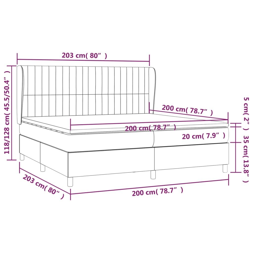 vidaXL Lova su spyruoklėmis ir čiužiniu, pilka, 200x200cm, audinys kaina ir informacija | Lovos | pigu.lt