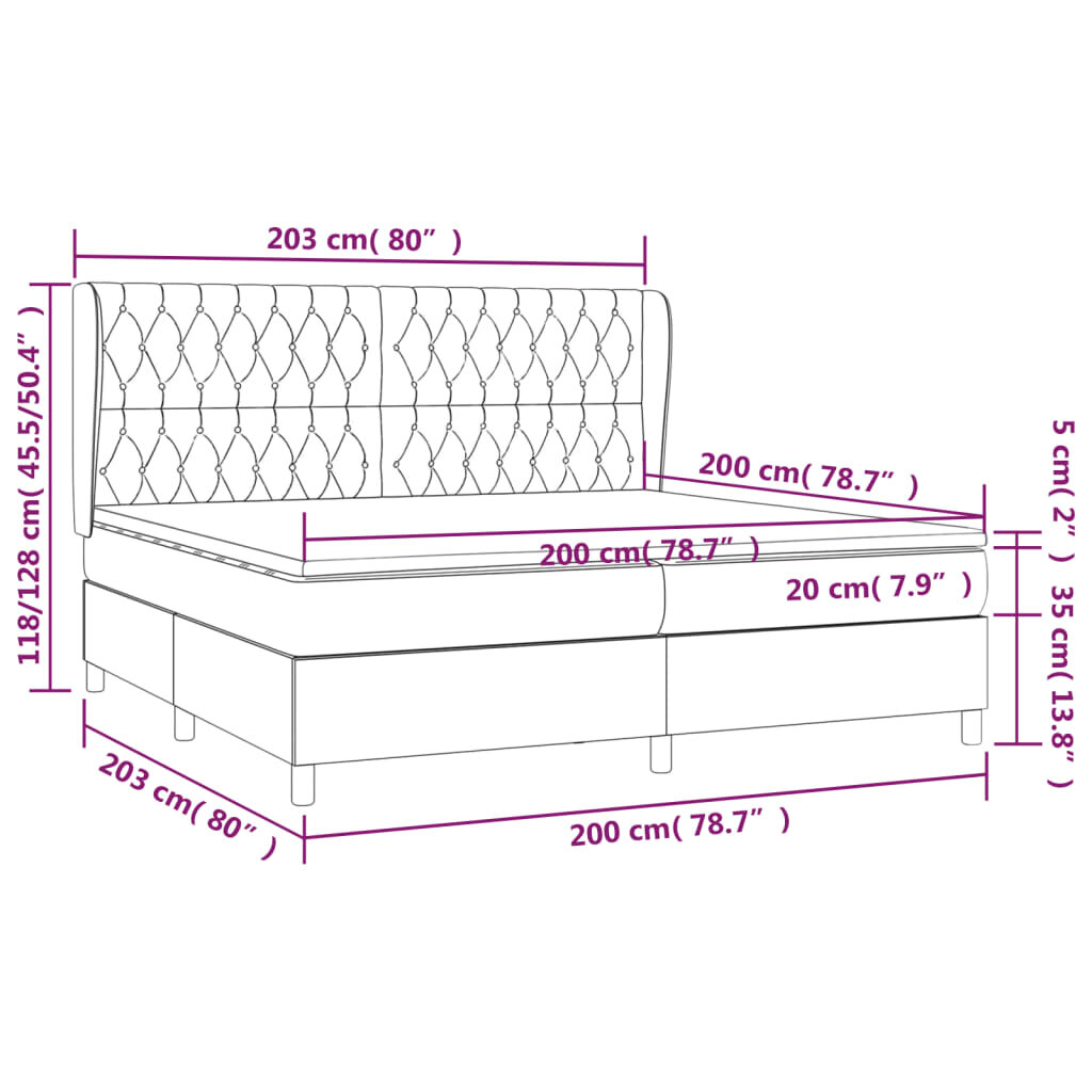 vidaXL Lova su spyruoklėmis ir čiužiniu, juoda, 200x200 cm, audinys kaina ir informacija | Lovos | pigu.lt