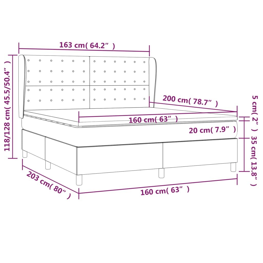 vidaXL Lova su spyruoklėmis ir čiužiniu, pilka, 160x200cm, audinys kaina ir informacija | Lovos | pigu.lt