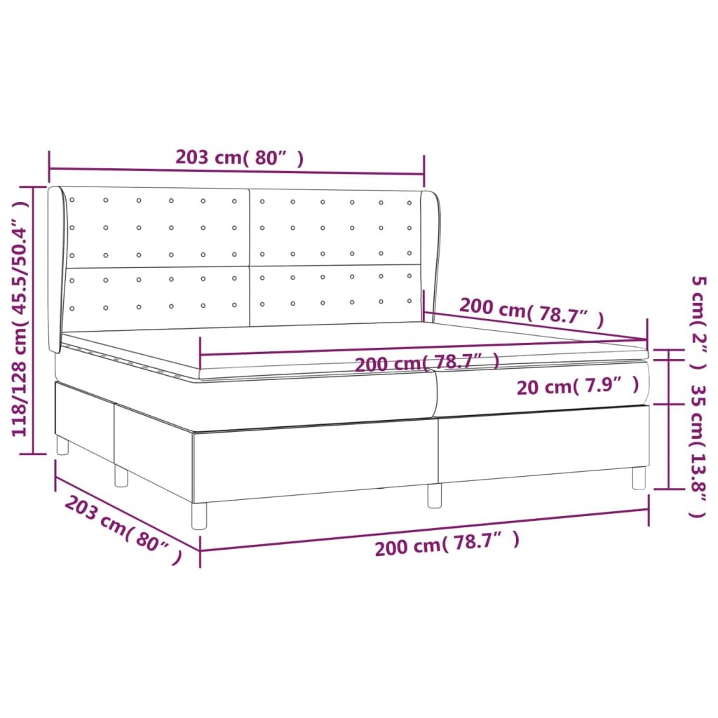 vidaXL Lova su spyruoklėmis ir čiužiniu, taupe, 200x200 cm, audinys kaina ir informacija | Lovos | pigu.lt